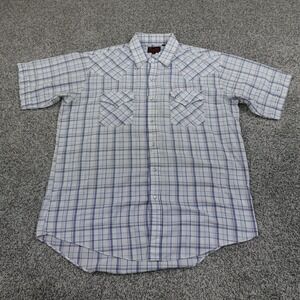 Ely Plains Shirt Mens L Blue White Pearl Snap Western Cowboy Rodeo Country Ranch